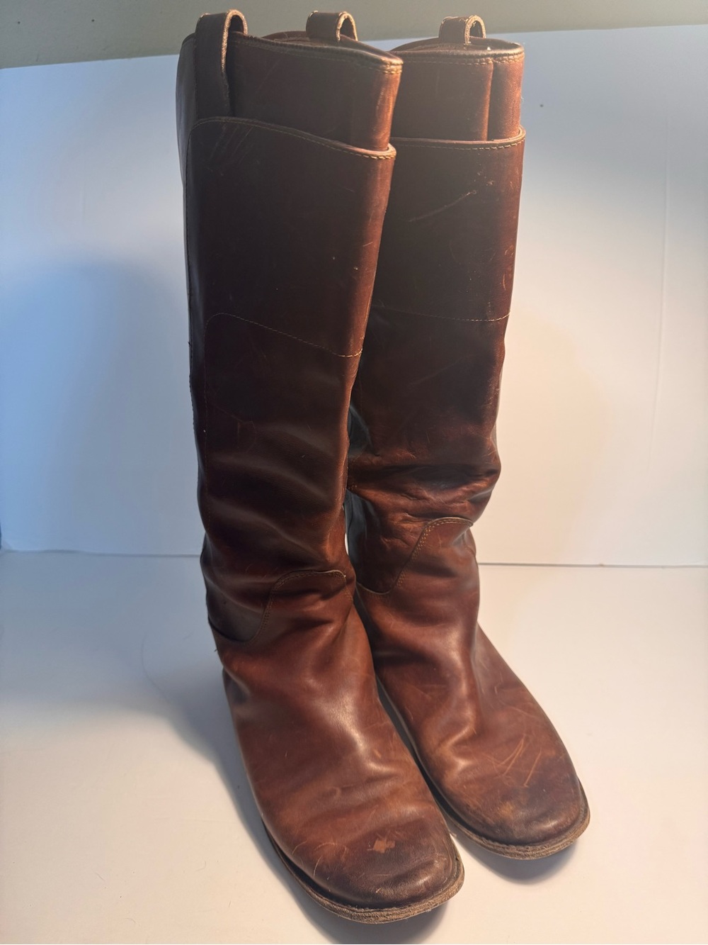 Frye Brown Leather Knee-High Heeled Boots